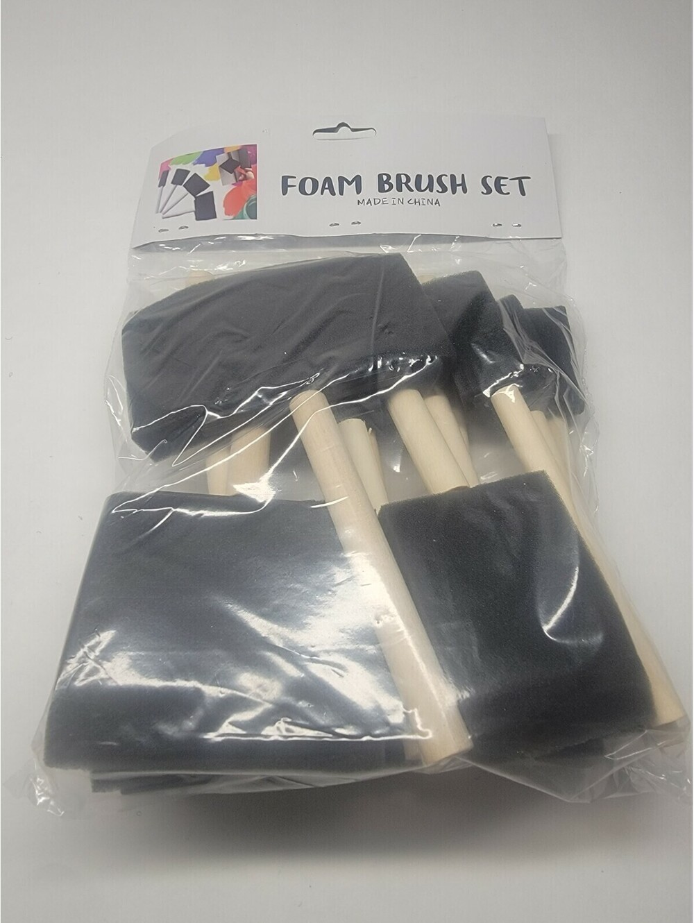 12 Pcs Foam Sponge Multi Size Paint Brush Set Stain Varnish wooden handle